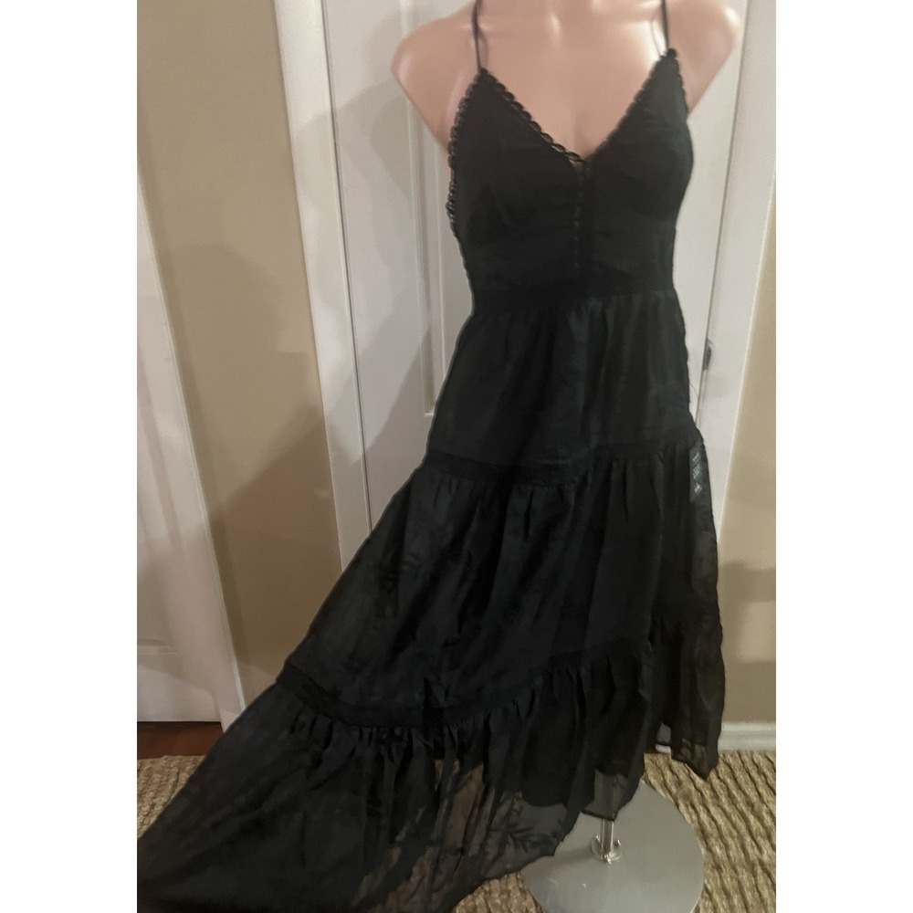Lulus Forever Darling Black Embroidered Lace Backless Midi Dress NWT Size S $89